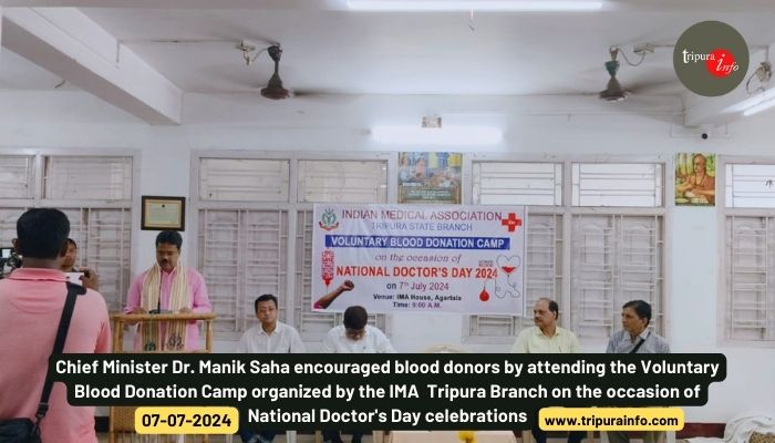Chief Minister Dr. Manik Saha encouraged blood donors by attending the Voluntary Blood Donation Camp organized by the IMA  Tripura Branch on the occasion of National Doctor