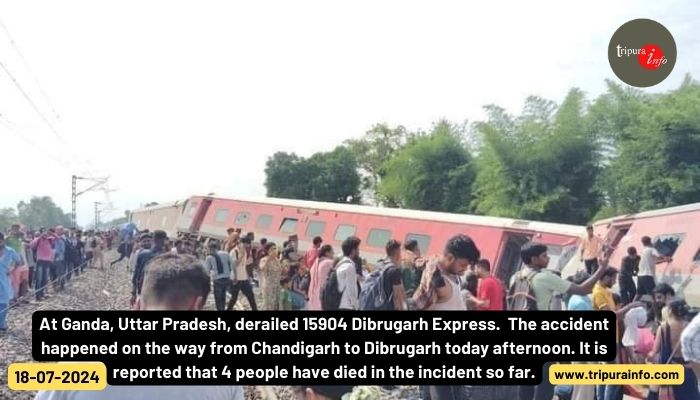 At Ganda, Uttar Pradesh, derailed 15904 Dibrugarh Express.  The accident happened on the way from Chandigarh to Dibrugarh today afternoon. It is reported that 4 people have died in the incident so far.