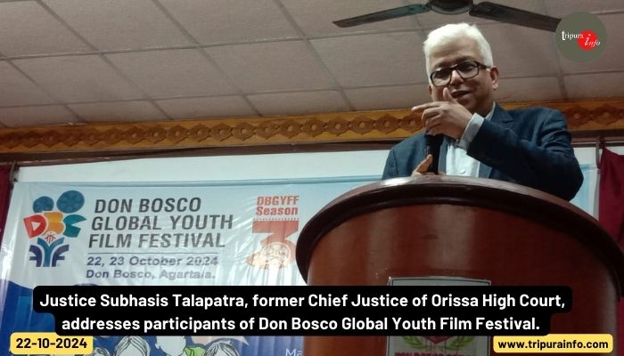 Justice Subhasis Talapatra, former Chief Justice of Orissa High Court, addresses participants of Don Bosco Global Youth Film Festival.