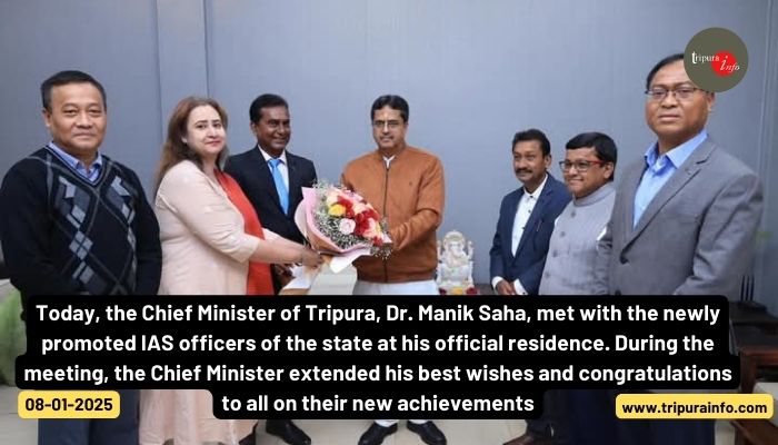 Today, the Chief Minister of Tripura, Dr. Manik Saha, met with the newly promoted IAS officers of the state at his official residence.