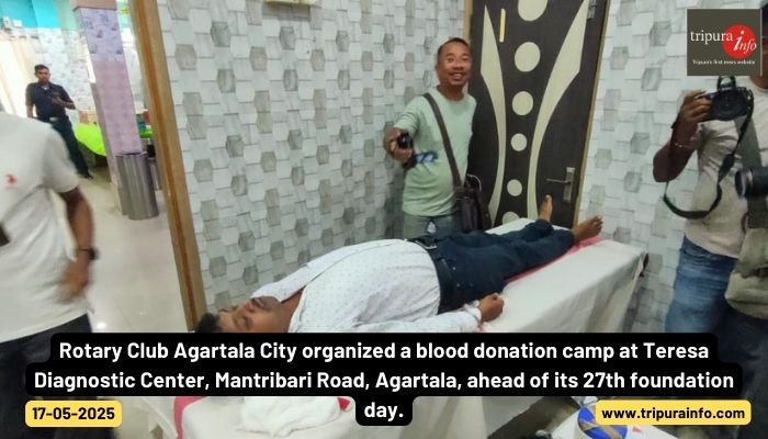 Rotary Club Agartala City organized a blood donation camp at Teresa Diagnostic Center, Mantribari Road, Agartala, ahead of its 27th foundation day.