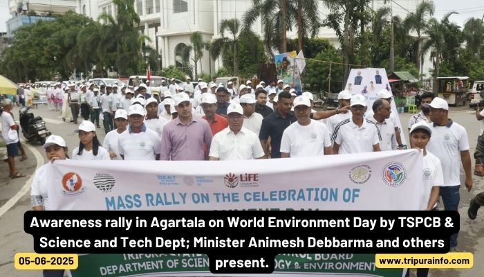 Awareness rally in Agartala on World Environment Day by TSPCB & Science and Tech Dept; Minister Animesh Debbarma and others present.