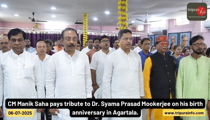 CM Manik Saha pays tribute to Dr. Syama Prasad Mookerjee on his birth anniversary in Agartala.