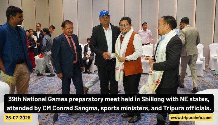 39th National Games preparatory meet held in Shillong with NE states, attended by CM Conrad Sangma, sports ministers, and Tripura officials.