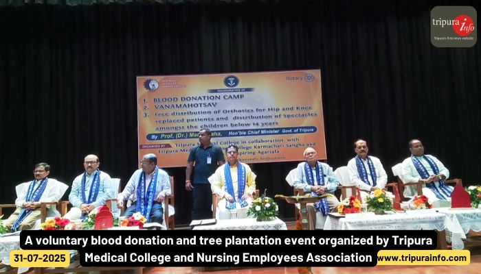 A voluntary blood donation and tree plantation event organized by Tripura Medical College and Nursing Employees Association