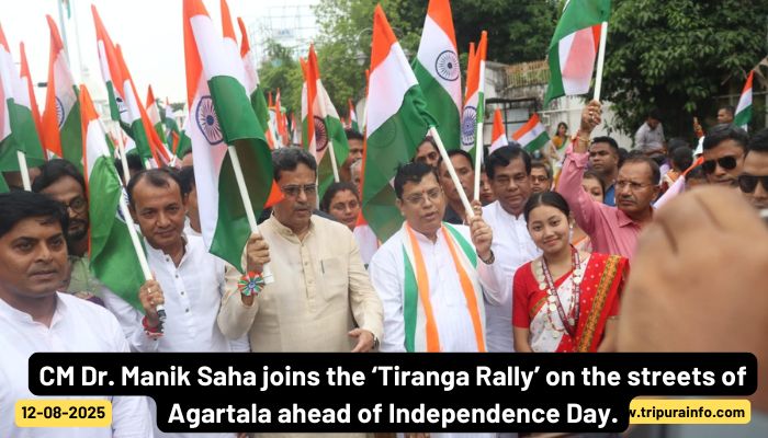 CM Dr. Manik Saha joins the ‘Tiranga Rally’ on the streets of Agartala ahead of Independence Day.