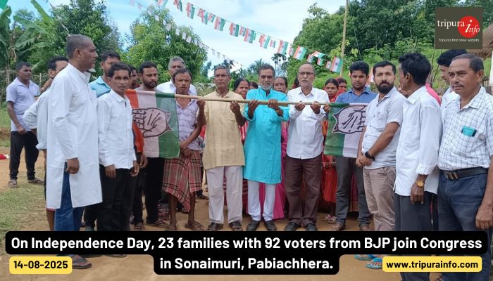 On Independence Day, 23 families with 92 voters from BJP join Congress in Sonaimuri, Pabiachhera.
