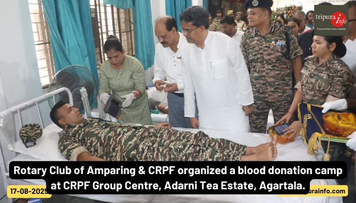 Rotary Club of Amparing & CRPF organized a blood donation camp at CRPF Group Centre, Adarni Tea Estate, Agartala.