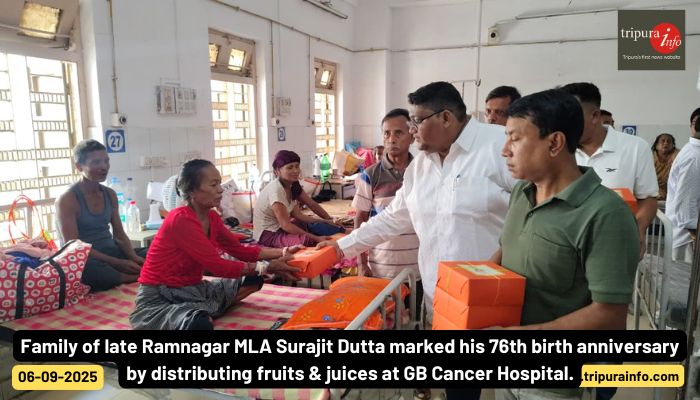 Family of late Ramnagar MLA Surajit Dutta marked his 76th birth anniversary by distributing fruits & juices at GB Cancer Hospital.