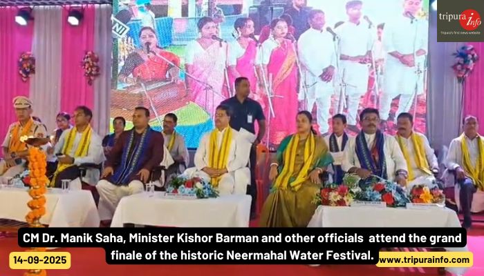 CM Dr. Manik Saha, Minister Kishor Barman and other officials  attend the grand finale of the historic Neermahal Water Festival.