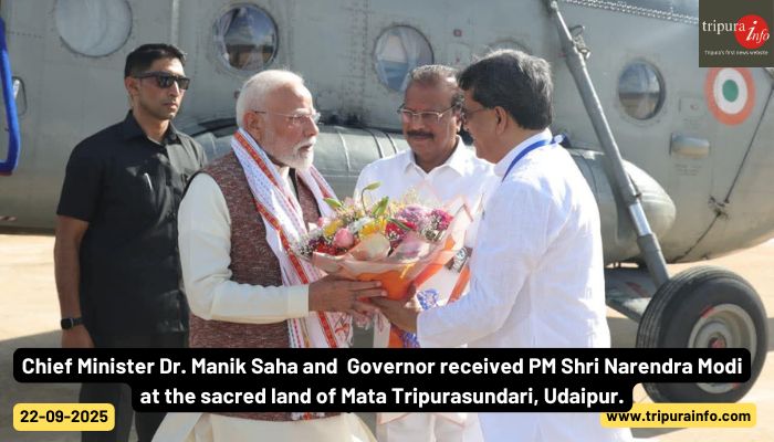 Chief Minister Dr. Manik Saha and  Governor received PM Shri Narendra Modi at the sacred land of Mata Tripurasundari, Udaipur.