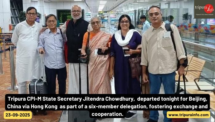 Tripura CPI-M State Secretary Jitendra Chowdhury,  departed tonight for Beijing, China via Hong Kong  as part of a six-member delegation, fostering exchange and cooperation.