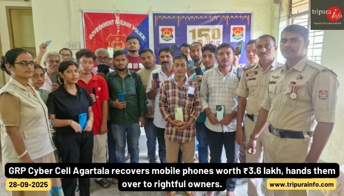 GRP Cyber Cell Agartala recovers mobile phones worth ₹3.6 lakh, hands them over to rightful owners.
