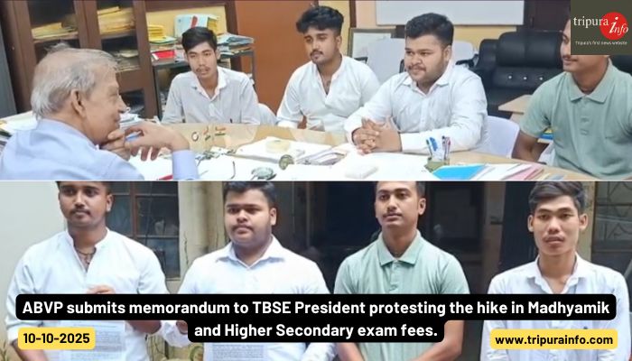 ABVP submits memorandum to TBSE President protesting the hike in Madhyamik and Higher Secondary exam fees.
