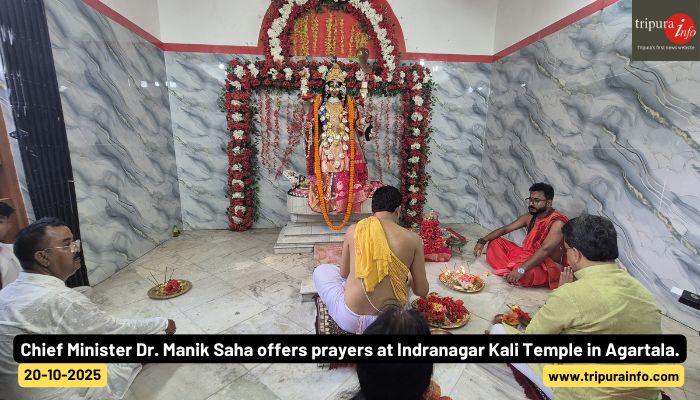 Chief Minister Dr. Manik Saha offers prayers at Indranagar Kali Temple in Agartala.