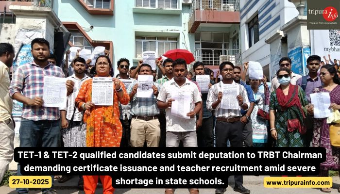 TET-1 & TET-2 qualified candidates submit deputation to TRBT Chairman demanding certificate issuance and teacher recruitment amid severe shortage in state schools.