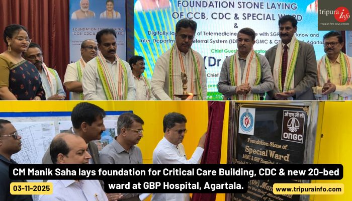 CM Manik Saha lays foundation for Critical Care Building, CDC & new 20-bed ward at GBP Hospital, Agartala.
