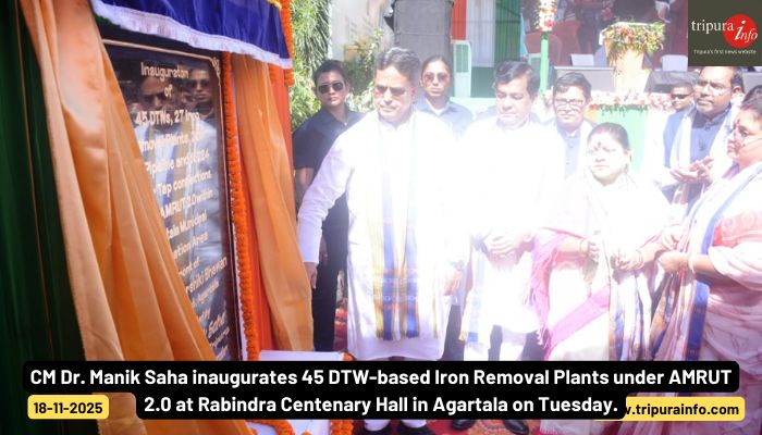 CM Dr. Manik Saha inaugurates 45 DTW-based Iron Removal Plants under AMRUT 2.0 at Rabindra Centenary Hall in Agartala on Tuesday.