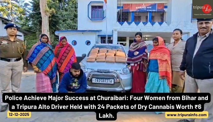 Police Achieve Major Success at Churaibari: Four Women from Bihar and a Tripura Alto Driver Held with 24 Packets of Dry Cannabis Worth ₹6 Lakh.