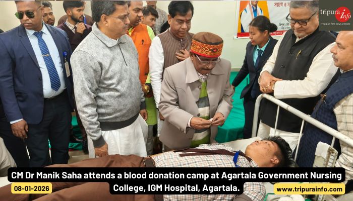 CM Dr Manik Saha attends a blood donation camp at Agartala Government Nursing College, IGM Hospital, Agartala.