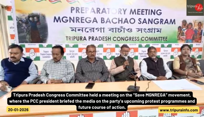 Tripura Pradesh Congress Committee held a meeting on the “Save MGNREGA” movement, where the PCC president briefed the media on the party’s upcoming protest programmes and future course of action.