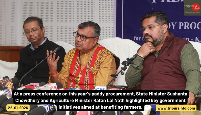 At a press conference on this year’s paddy procurement, State Minister Sushanta Chowdhury and Agriculture Minister Ratan Lal Nath highlighted key government initiatives aimed at benefiting farmers.