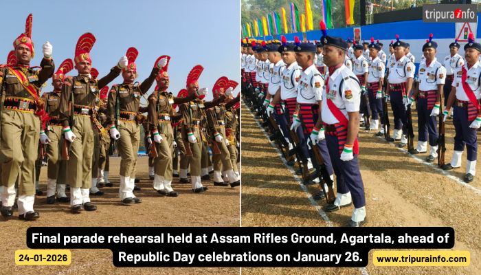 Final parade rehearsal held at Assam Rifles Ground, Agartala, ahead of Republic Day celebrations on January 26.