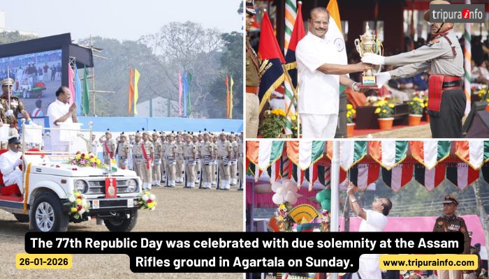 The 77th Republic Day was celebrated with due solemnity at the Assam Rifles ground in Agartala on Sunday.