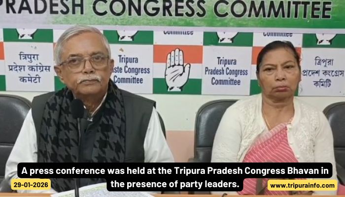 A press conference was held at the Tripura Pradesh Congress Bhavan in the presence of party leaders.