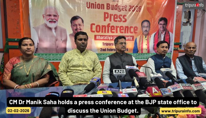 CM Dr Manik Saha holds a press conference at the BJP state office to discuss the Union Budget.
