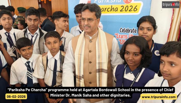 “Pariksha Pe Charcha” programme held at Agartala Bordowali School in the presence of Chief Minister Dr. Manik Saha and other dignitaries.