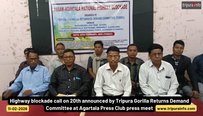 Highway blockade call on 20th announced by Tripura Gorilla Returns Demand Committee at Agartala Press Club press meet.