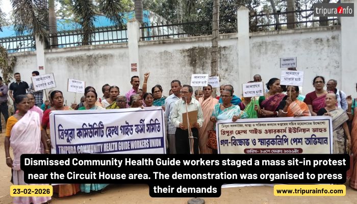 Dismissed Community Health Guide workers staged a mass sit-in protest near the Circuit House area. The demonstration was organised to press their demands.