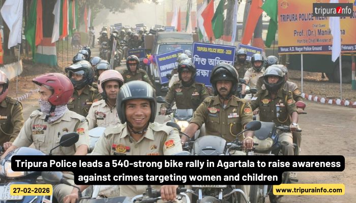 Tripura Police leads a 540-strong bike rally in Agartala to raise awareness against crimes targeting women and children.