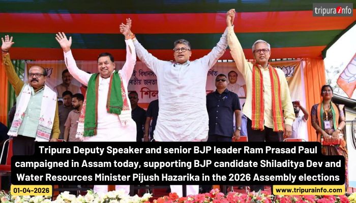 Tripura Deputy Speaker and senior BJP leader Ram Prasad Paul campaigned in Assam today, supporting BJP candidate Shiladitya Dev and Water Resources Minister Pijush Hazarika in the 2026 Assembly elections.