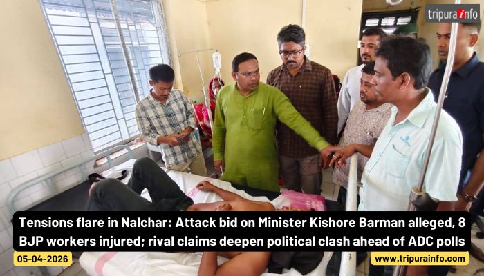 Tensions flare in Nalchar: Attack bid on Minister Kishore Barman alleged, 8 BJP workers injured; rival claims deepen political clash ahead of ADC polls.
