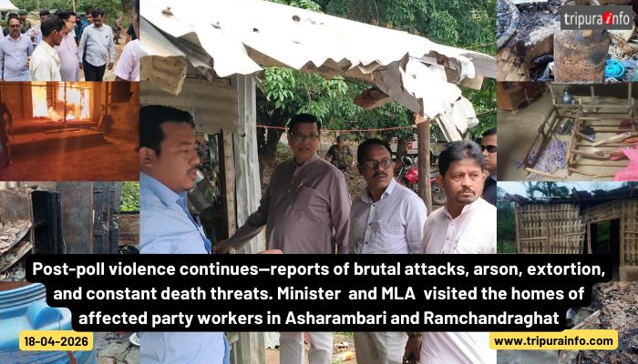 Post-poll violence continues—reports of brutal attacks, arson, extortion, and constant death threats. Minister  and MLA  visited the homes of affected party workers in Asharambari and Ramchandraghat.