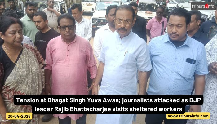 Tension at Bhagat Singh Yuva Awas; journalists attacked as BJP leader Rajib Bhattacharjee visits sheltered workers.
