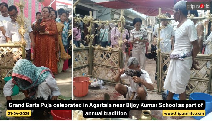 Grand Garia Puja celebrated in Agartala near Bijoy Kumar School as part of annual tradition.