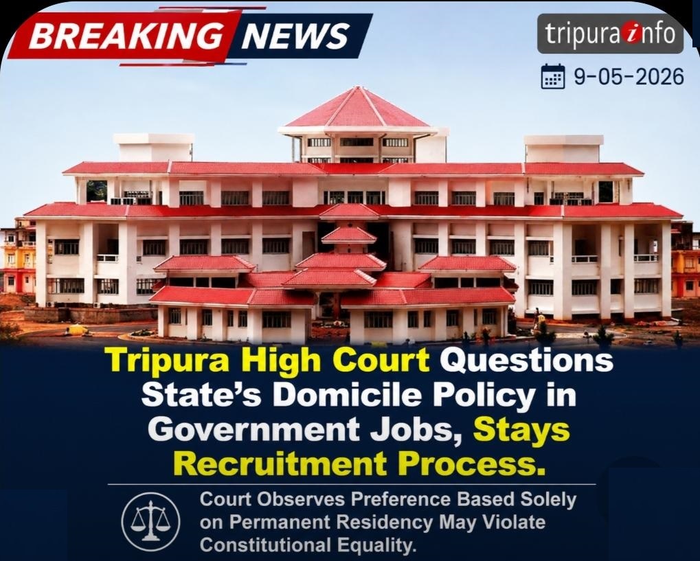 Tripura High Court Questions State’s Domicile Policy in Government Jobs, Stays Recruitment Process.
Court Observes Preference Based Solely on Permanent Residency May Violate Constitutional Equality.