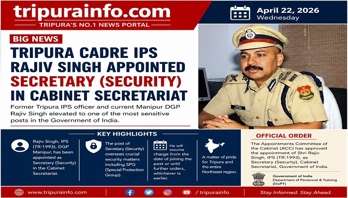 Former Tripura Cadre IPS Officer Rajiv Singh Appointed Secretary (Security) in Cabinet Secretariat
