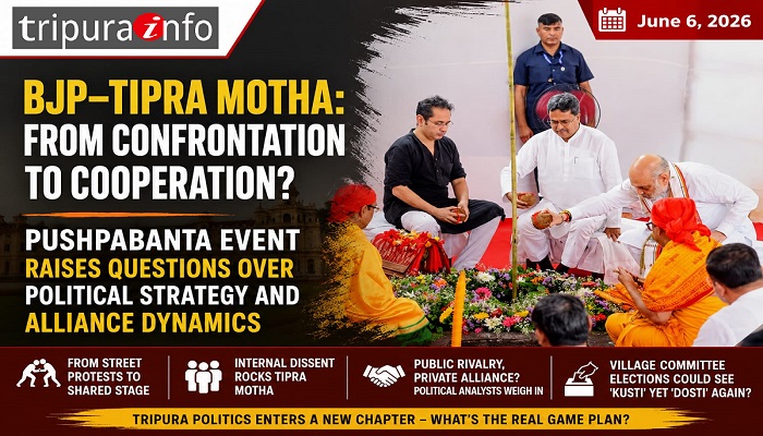 BJP–TIPRA Motha: From Confrontation to Cooperation? Pushpabanta Heritage Hotel Event Raises Questions Over Political Strategy and Alliance Dynamics
