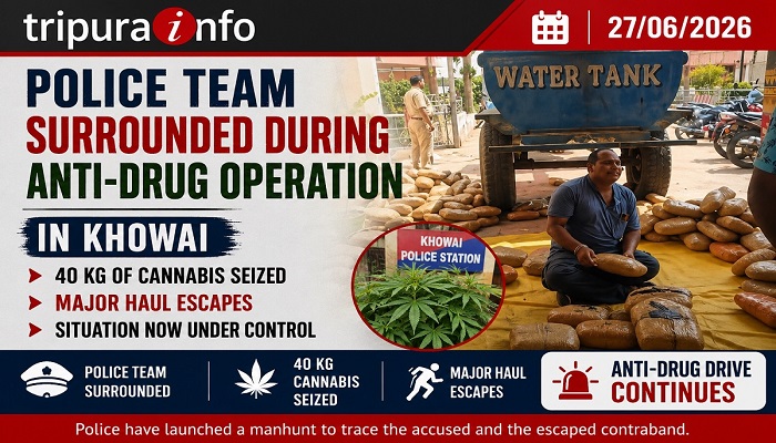 Police Team Surrounded During Anti-Drug Operation in Khowai, 40 kg of Cannabis Seized, Major Haul Escapes