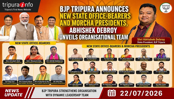 BJP Tripura Announces New State Office-Bearers and Morcha Presidents, Abhishek Debroy Unveils Organisational Team