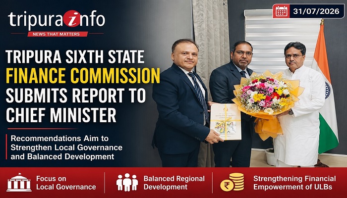 Tripura Sixth State Finance Commission Submits Report to Chief Minister, Recommendations Aim to Strengthen Local Governance and Balanced Development
