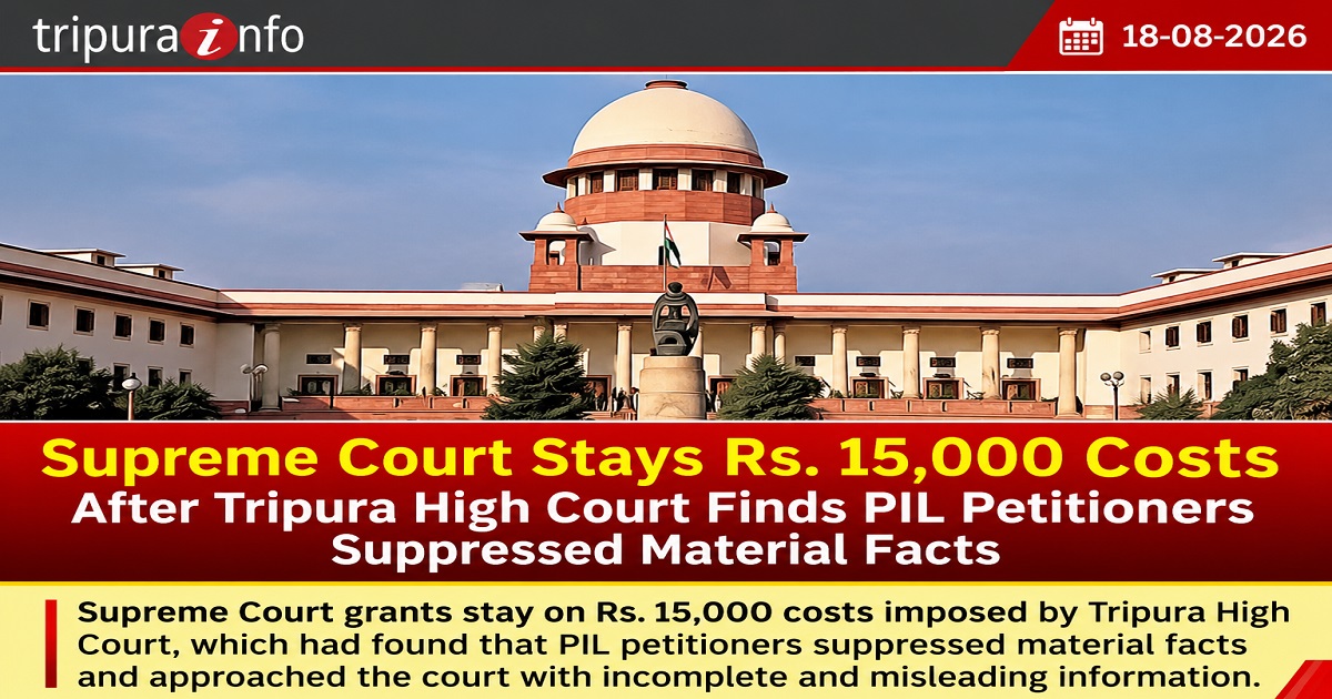 Supreme Court Stays Rs. 15,000 Costs After Tripura High Court Finds PIL Petitioners Suppressed Material Facts