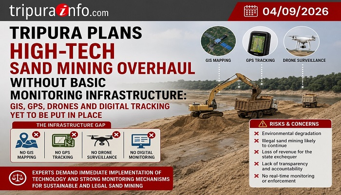 Tripura Plans High-Tech Sand Mining Overhaul Without Basic Monitoring Infrastructure: GIS, GPS, Drones and Digital Tracking Yet to Be Put in Place