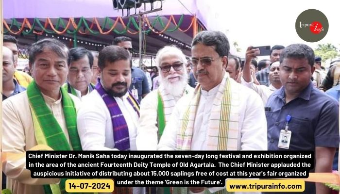 Chief Minister Dr. Manik Saha today inaugurated the seven-day long festival and exhibition organized in the area of ​​the ancient Fourteenth Deity Temple of Old Agartala.  The Chief Minister applauded the auspicious initiative of distributing about 15,000 saplings free of cost at this year