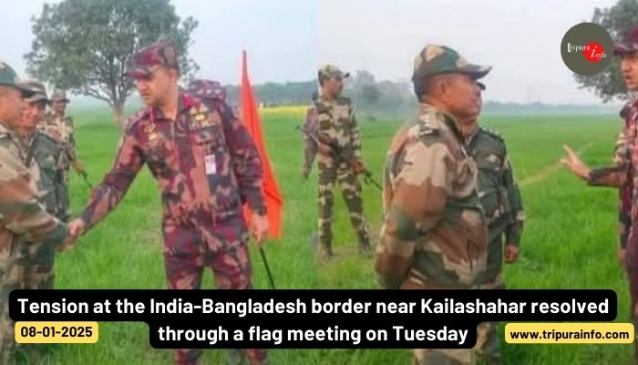 Tension at the India-Bangladesh border near Kailashahar resolved through a flag meeting on Tuesday