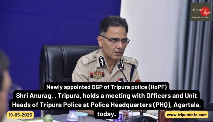 Newly appointed DGP of Tripura police (HoPF)
Shri Anurag, , Tripura, holds a meeting with Officers and Unit Heads of Tripura Police at Police Headquarters (PHQ), Agartala, today.